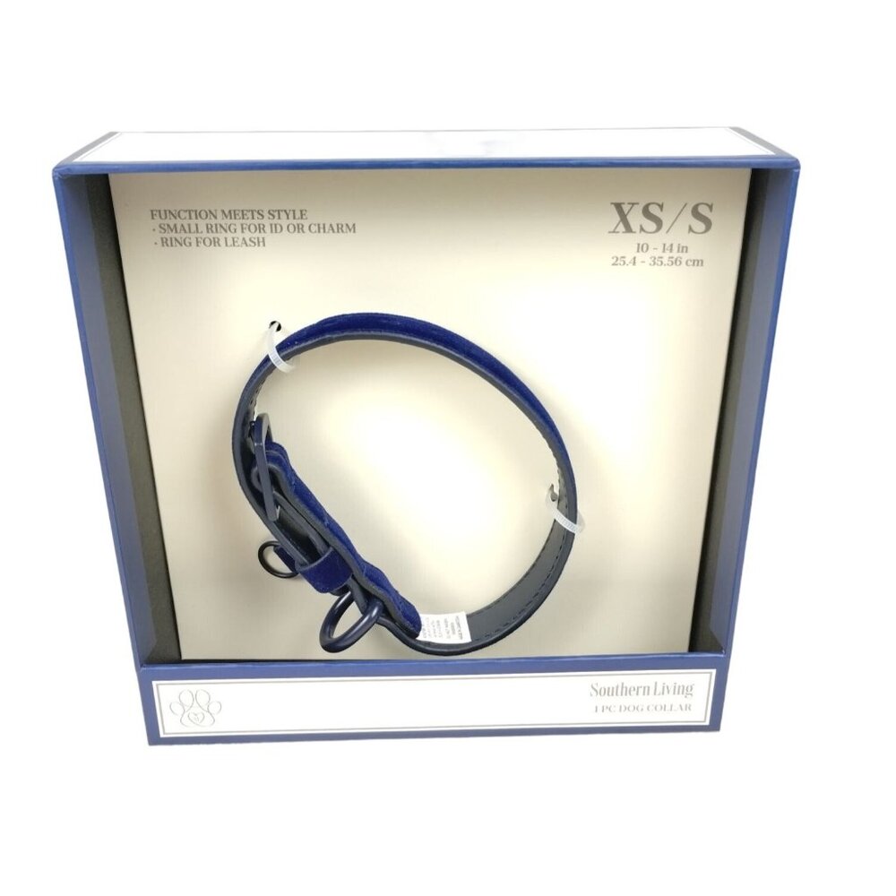 Southern Living Blue Velvet Dog Collar XS to S Vegan Leather 10 to 14 inch New